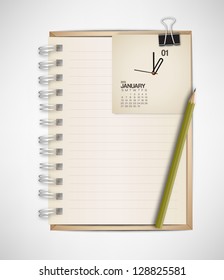 2013 Calendar Clock January with Notebook Vector