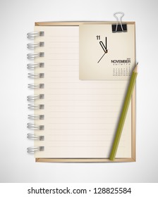 2013 Calendar Clock November with Notebook Vector