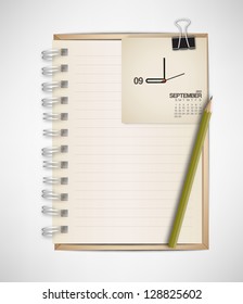 2013 Calendar Clock September with Notebook Vector