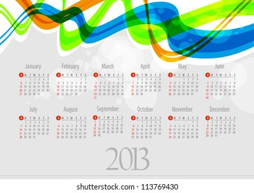 2013 Calendar.. colorful abstract background. Vector Illustration