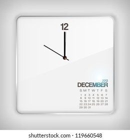 2013 Calendar December Clock Design on Glass Display Vector