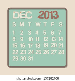 2013 Calendar December Graphic Vector