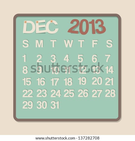 2013 Calendar December Graphic Vector