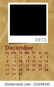 2013 Calendar December Grunge Texture with PhotoFrame