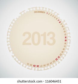 2013 Calendar December Old Torn Paper Vector