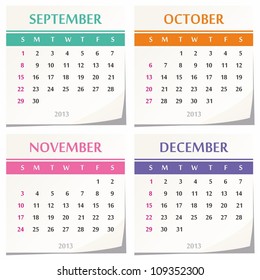 2013 calendar design - set of four months (september, october, november, december)