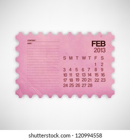2013 Calendar February Colorful Old Texture Notebook Vector
