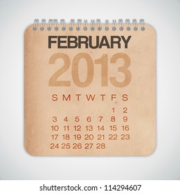 2013 Calendar February Grunge Texture Notebook