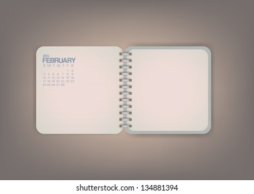 2013 Calendar February Notebook Vector