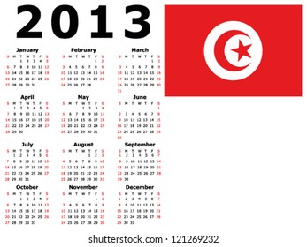 2013 Calendar Flag Tunisia
