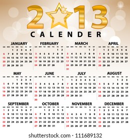 2013 Calendar full year. 12 months. Vector illustration