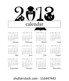 2013 calendar with funny cats instead of digits - week starts on Sunday - original funny illustration