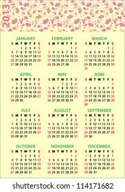 2013. Calendar with illustration of flowers.