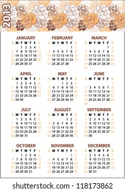 2013. Calendar with illustration of flowers.