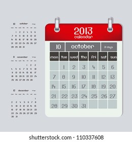 2013 calendar illustration rings, three months October, November and December, vector illustration