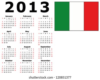 2013 Calendar - Italy Flag