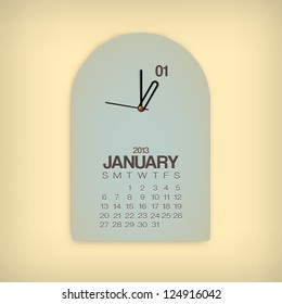 2013 Calendar January Clock Design Vector
