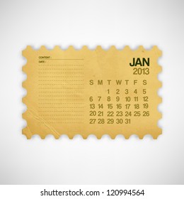 2013 Calendar January Colorful Old Texture Notebook Vector