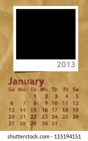 2013 Calendar January Grunge Texture with PhotoFrame