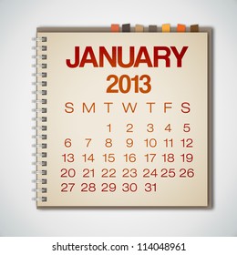 2013 Calendar January Notebook Vector