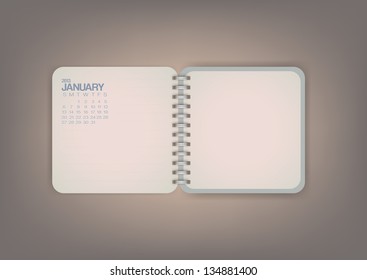 2013 Calendar January Notebook Vector