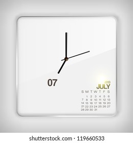 2013 Calendar July Clock Design on Glass Display Vector