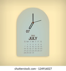 2013 Calendar July Clock Design Vector