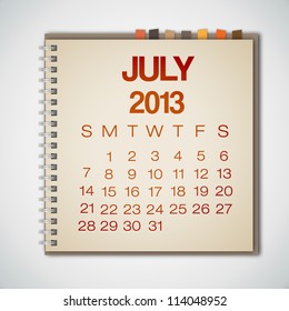 2013 Calendar July Notebook Vector