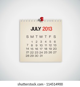 2013 Calendar July Old Torn Paper Vector