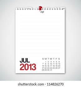 2013 Calendar July Old Torn Paper Vector