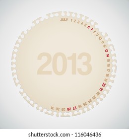 2013 Calendar July Old Torn Paper Vector