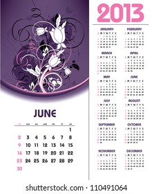 2013 Calendar. June.