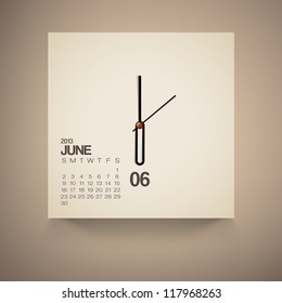 2013 Calendar June Clock Design Vector