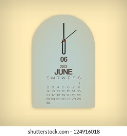 2013 Calendar June Clock Design Vector