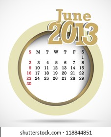2013 Calendar June Modern design