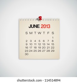 2013 Calendar June Old Torn Paper Vector
