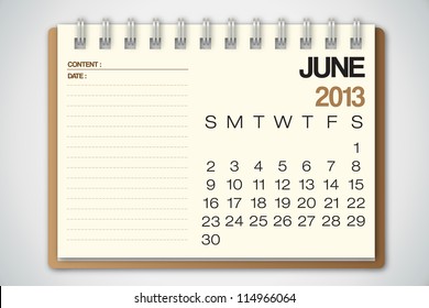 2013 Calendar June Old Torn Paper Vector