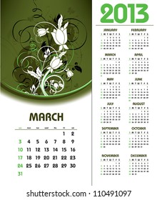 2013 Calendar. March.