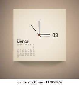 2013 Calendar March Clock Design Vector