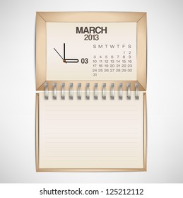 2013 Calendar March Clock Design Vector