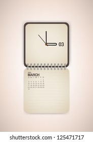 2013 Calendar March Clock Design Vector