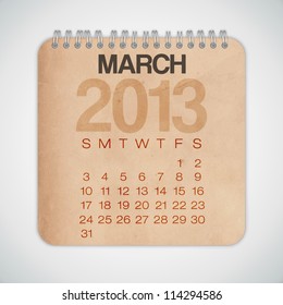 2013 Calendar March Grunge Texture Notebook