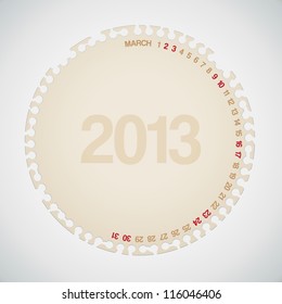 2013 Calendar March Old Torn Paper Vector