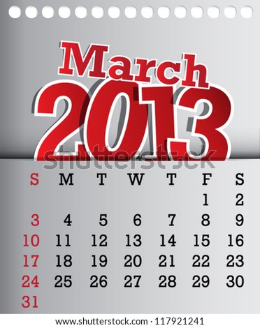 2013 Calendar March Sticker Design