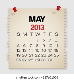 2013 Calendar May Old Torn Paper Vector