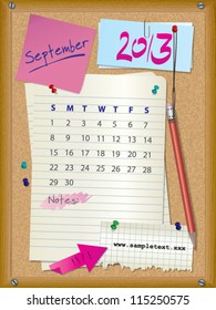 2013 calendar - month September - cork board with notes