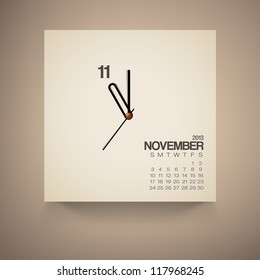 2013 Calendar November Clock Design Vector