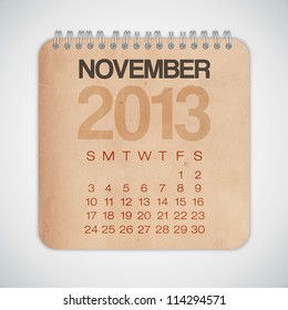 2013 Calendar November Grunge Texture Notebook