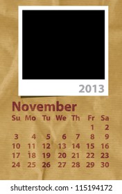 2013 Calendar November Grunge Texture with PhotoFrame