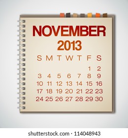 2013 Calendar November Notebook Vector